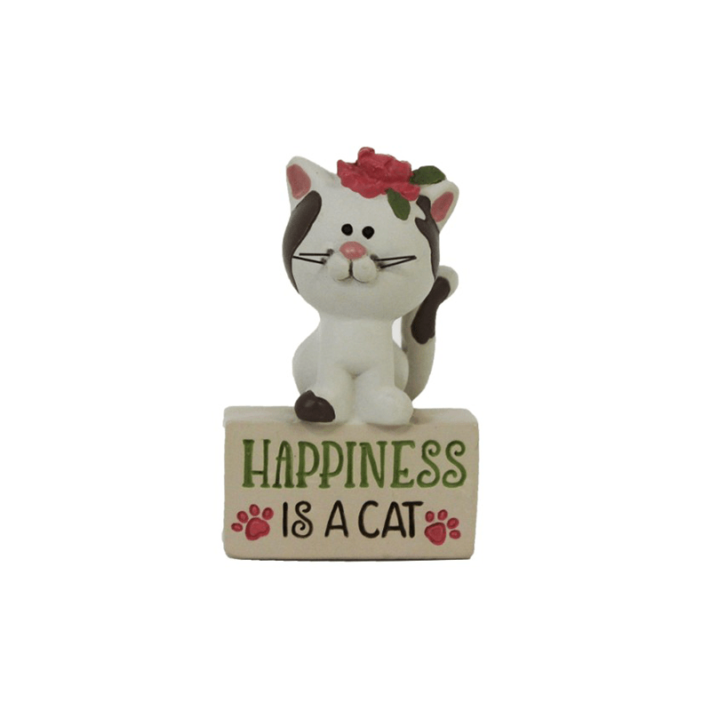 Kitten on Block Figurine – ‘HAPPINESS IS A CAT’