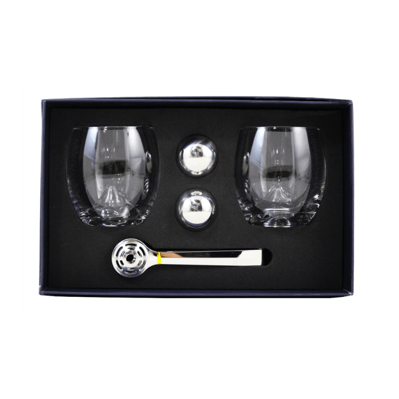 5 Pc Low Ball Glass Set with 2 Chilling Balls and Tong Set