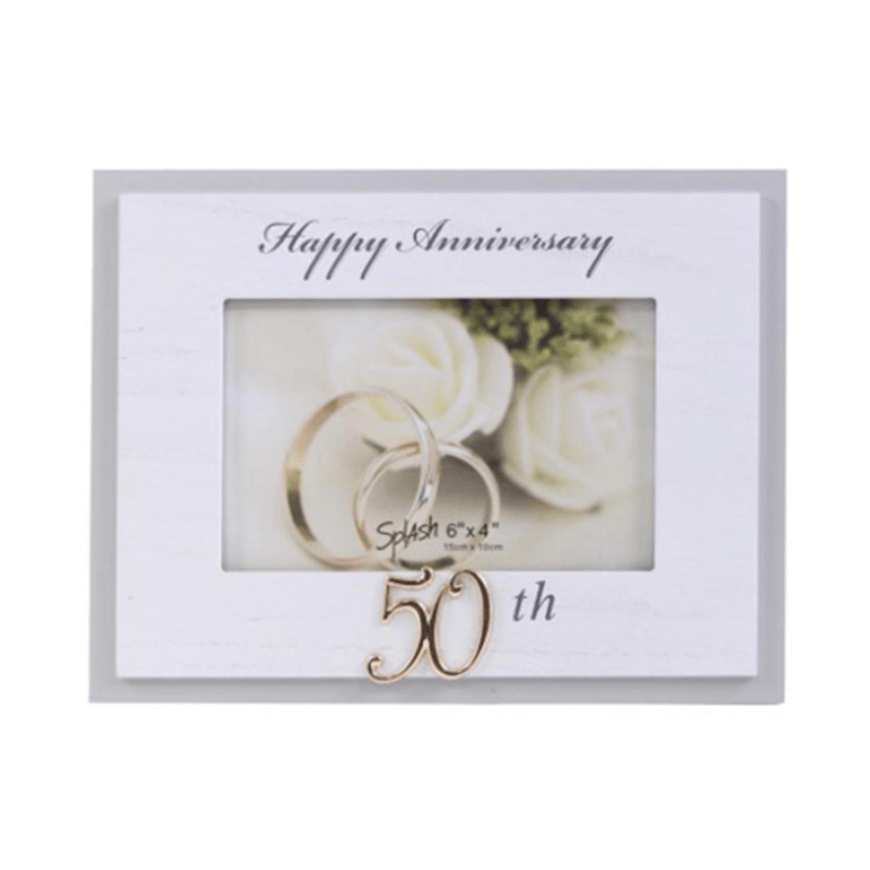 6×4 White 50th Anniversary Frame with Metal Word