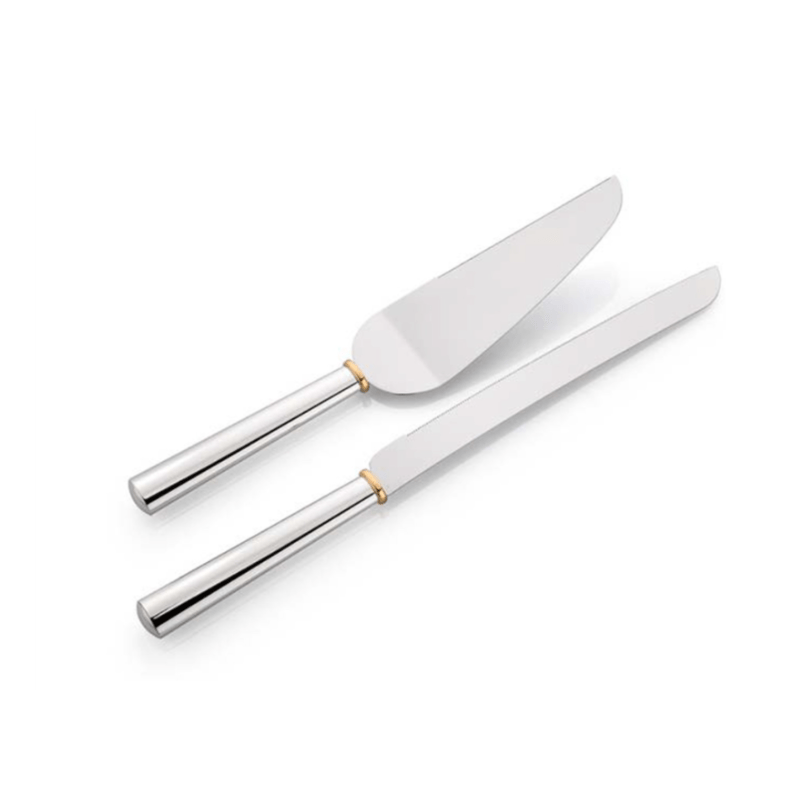2 Pc Cake Server Set with Gold Band