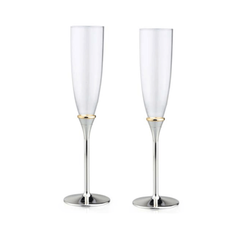 2 Pc Set Toasting Flutes with Gold Band