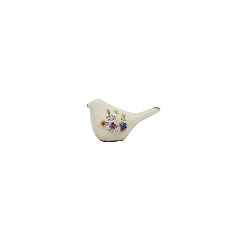SMALL CERAMIC WHITE FLORAL BIRD DECOR