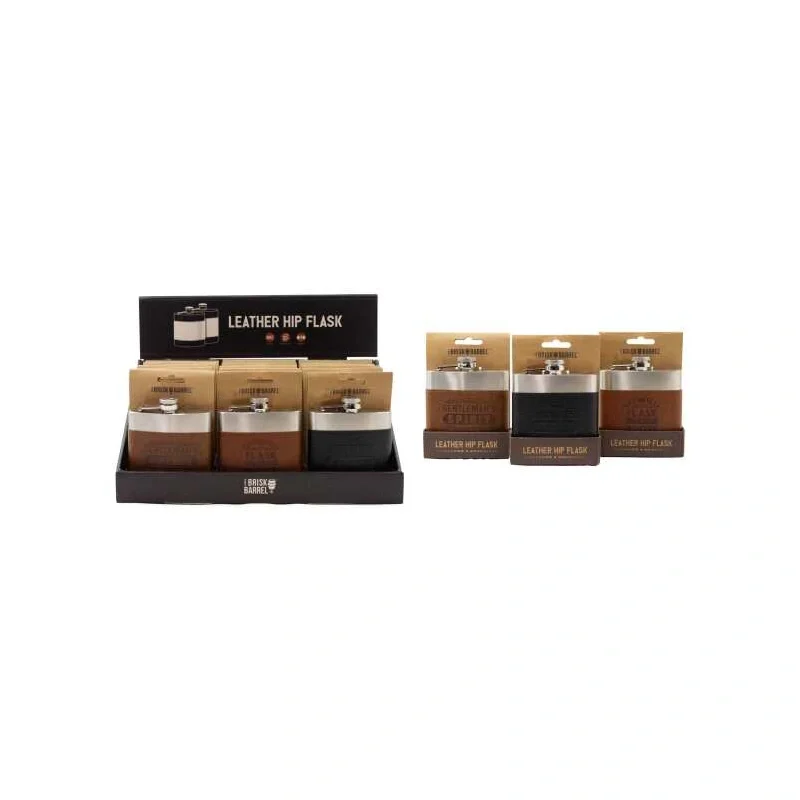 LEATHER HIP FLASK WITH DISPLAY- 3 STYLES,