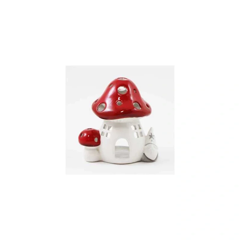 CERAMIC MUSHROOM HOUSE TEALIGHT HOLDER