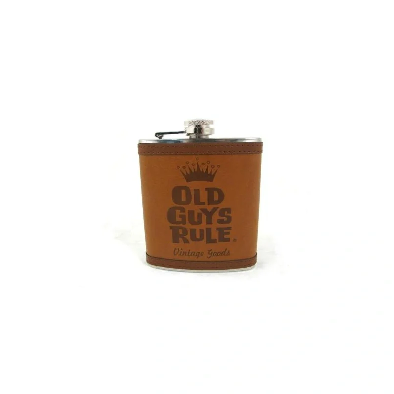 7oz Stainless Steel Brown PU Flask - Old Guys Rule