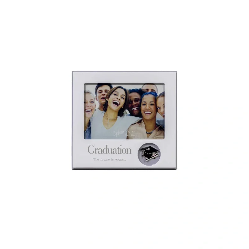 7'X5''WHITE MDF PHOTO FRAME WITH SILVER GRAD ICON- 'GRADUATION THE FUTURE IS YOURS...