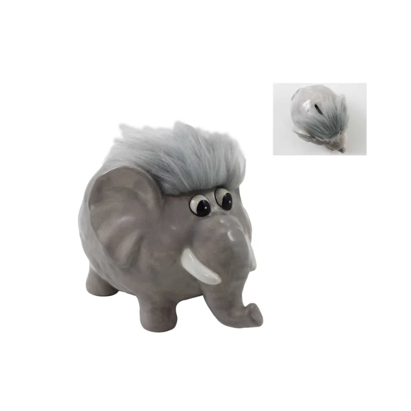 CERAMIC ELEPHANT WITH FUR MONEY BANK