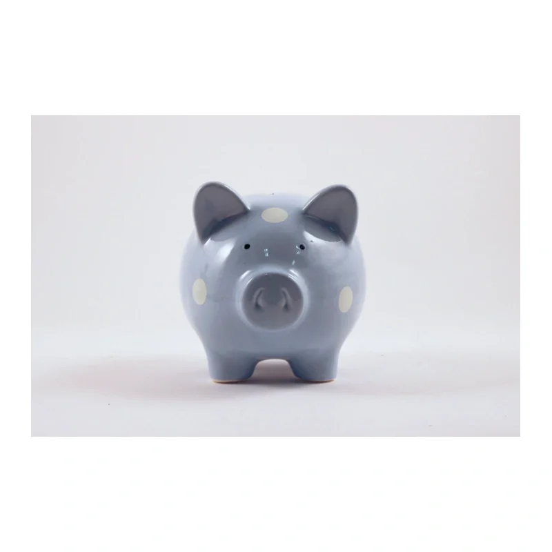 BLUE PIGGY BANK WITH WHITE POKA DOTS