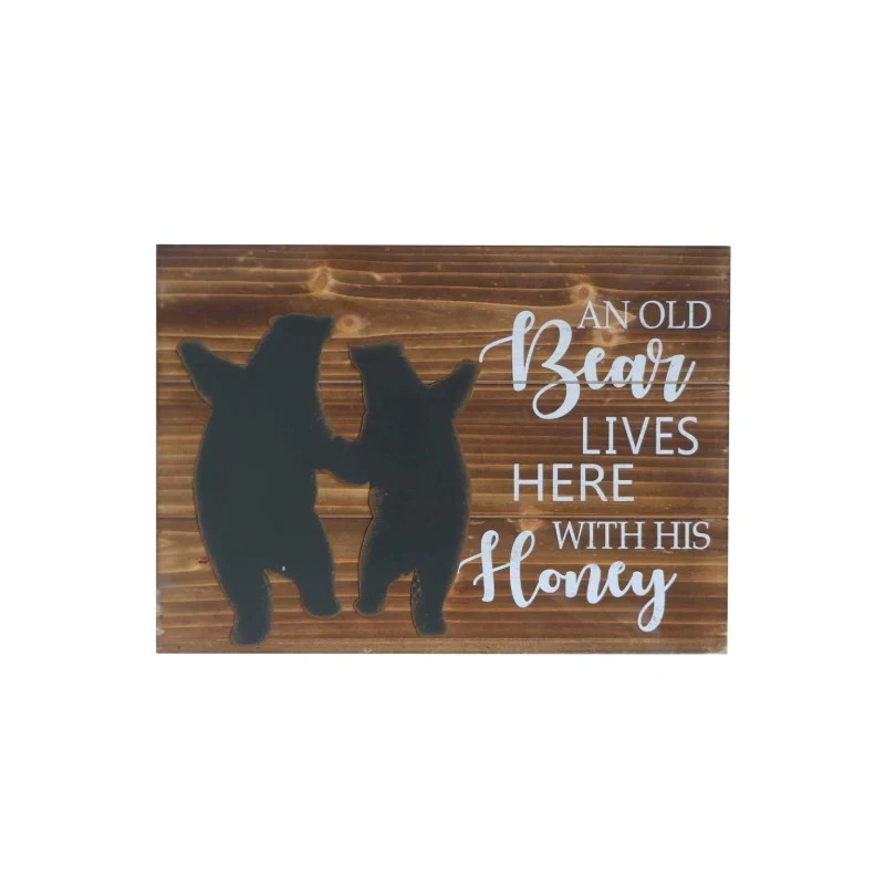WOOD WALL PLAQUE-AN OLD BEAR LIVES HERE WITH HIS HONEY