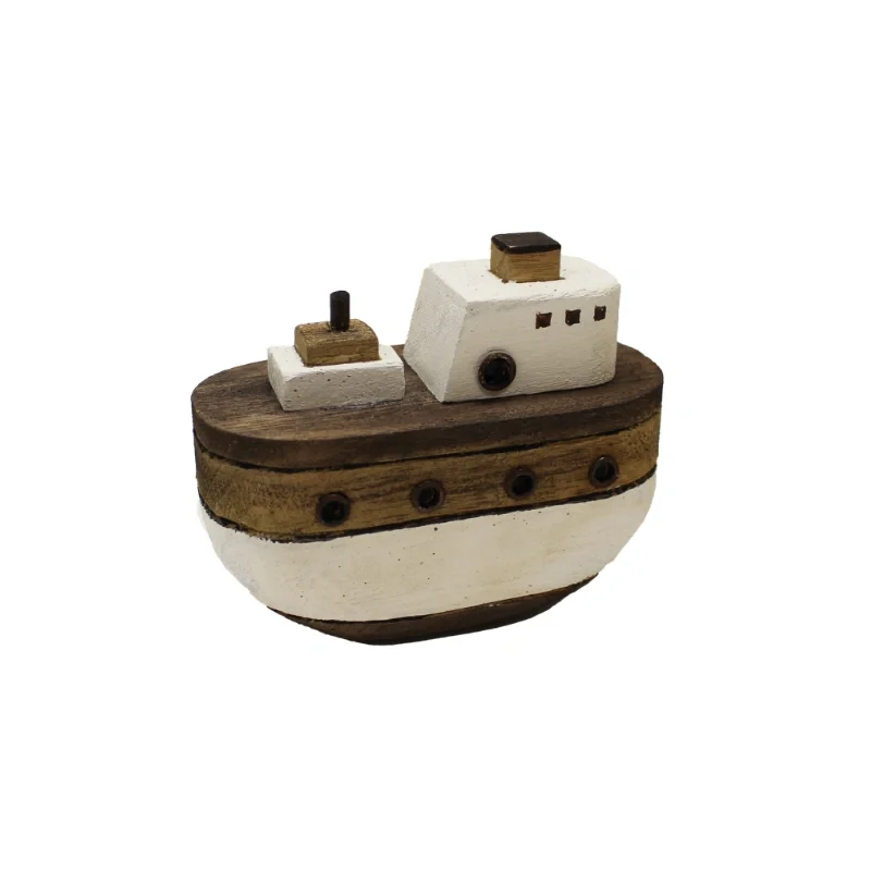 WOOD BROWN AND WHITE BOAT TABLE DECOR