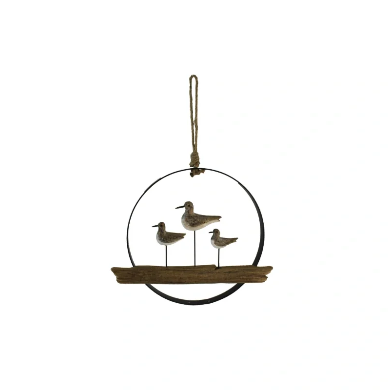 ROUND METAL HANGING WALL DECOR WITH ROPE- 3 SEA GULLS