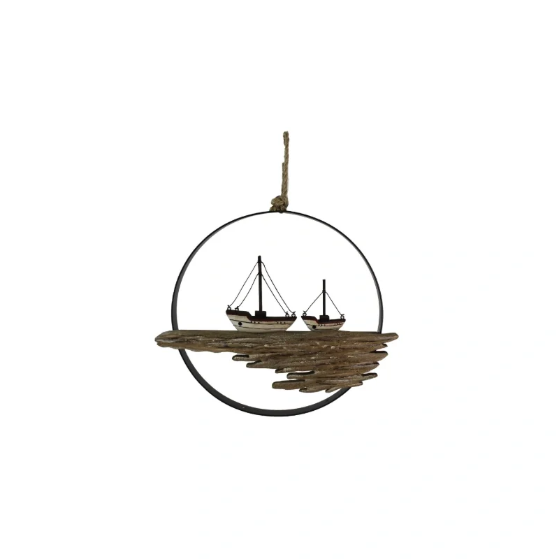 ROUND METAL HANGING WALL DECOR WITH ROPE- BOATS