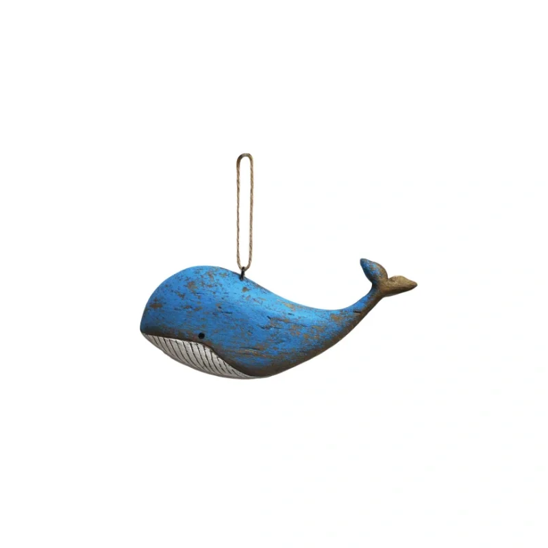 WOODEN HANGING BLUE WHAL