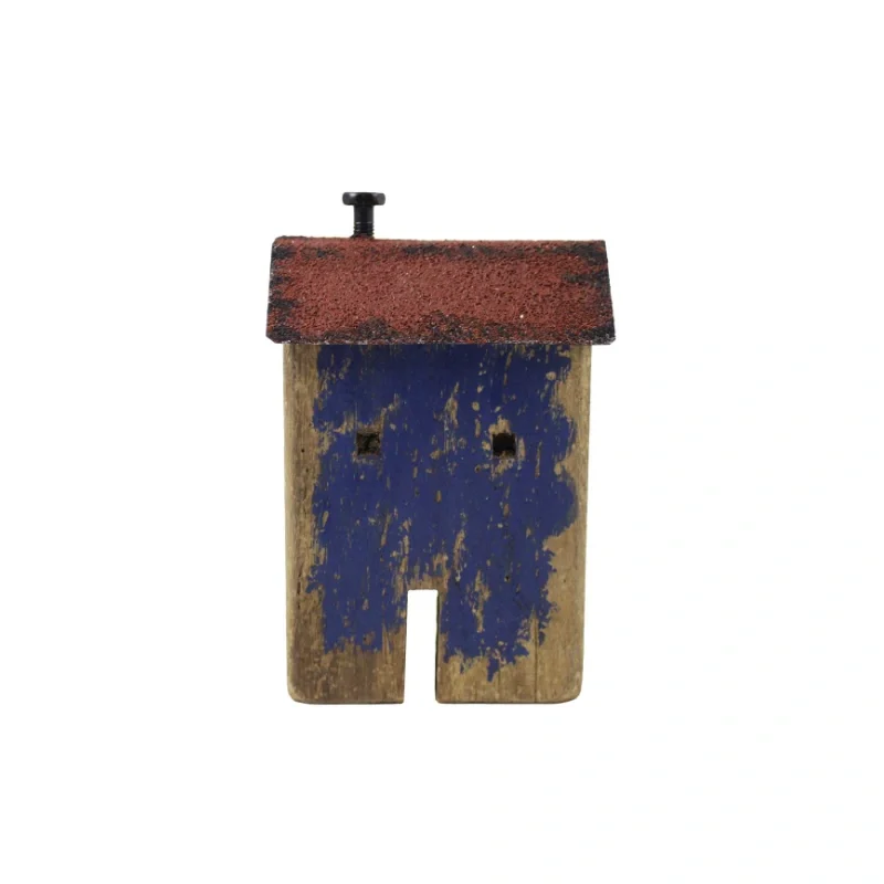 WOOD BLUE HOUSE WITH BROWN ROOF TABLE DECOR