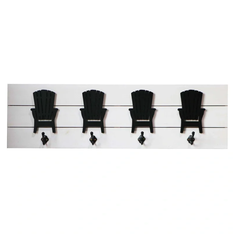 WOOD WALL HANG WITH 4 HOOKS AND 4 ADIRONDACK CHAIRS