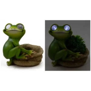 SOLAR LED GRN FROG POT