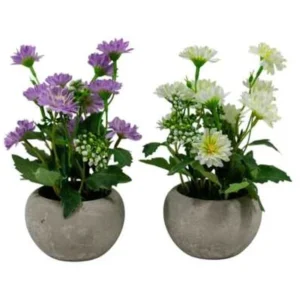2PC ART. FLOWERS IN PULP POT