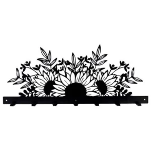 MTL BLK SUNFLOWER WALL HOOK