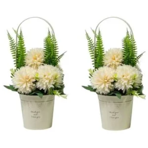 2PC ART. FLOWERS IN MTL PLANTER