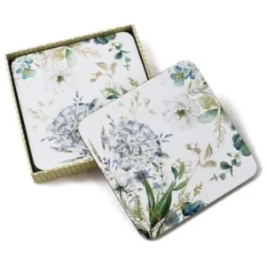 4PC WHT/BLUE FLOWERS COASTERS