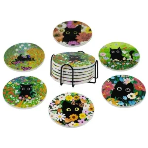 6PC GARDEN CAT COASTERS SET