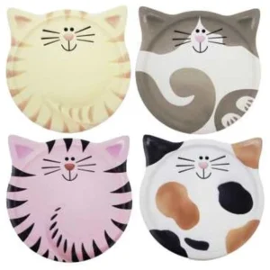 4PC CERAMIC/CORK CAT COASTERS