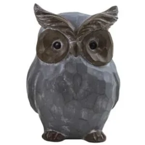 GRY POLY DSTRESS CARVED OWL