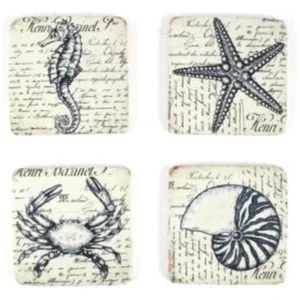 4PC. SQ. RESIN COASTER/MARINE LIFE
