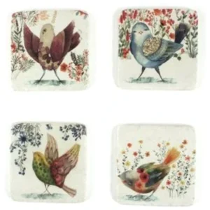 4PC. SQ. RESIN COASTER/BIRDS