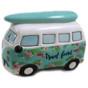 TEAL BUS/SURFBOARD MONEY BANK