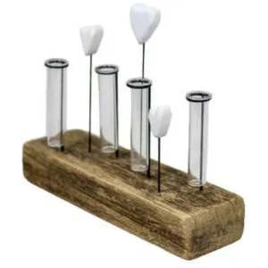 WOOD BLOCK BUD VASE W/HEARTS