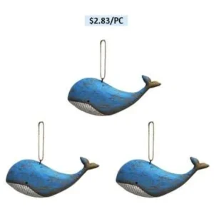 3PC HANGING WOOD BLUE WHALES