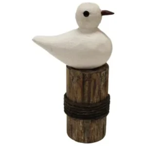 WHITE WOOD BIRD ON POST