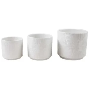 3PC WHT NEST'G RIBBED CIRCLE POT