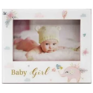 6X4" WHT GRL FRA. W/PNK ELEPHANT