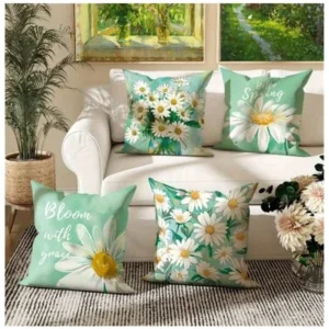 4PC INDOOR CUSHIONS/WHT.DAISY