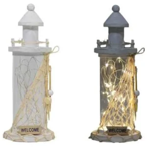 WHITE LARGE WOODEN LIGHTHOUSE W/LED