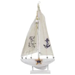 WHITE SMALL WOODEN SAILING BOAT
