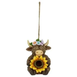 RESIN FIG.-HIGHLAND COW/S'FLWR