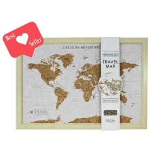 5539LRG.FRAM'D CORK WORLD MAP/PINS