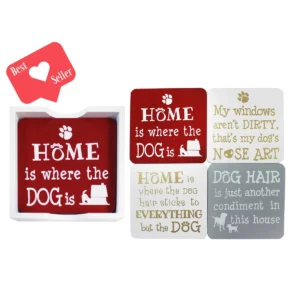 Assorted Coasters With Tray- Dog Sayings