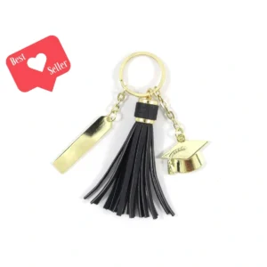 Gold Graduation Keychain With Black Tassel And Hat Includes Engraving Plate
