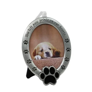 HANGING OVAL PET MEMORIAL FRAME- YOU LEFT PAW PRINTS ON OUR HEARTS