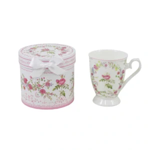 PORCELAIN PINK FLORAL MUG WITH GIFT BOX