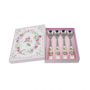 Pink Floral Coffee Spoon With Gift Box