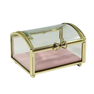 Gold Jewellery Box With Pink Velvet Liner