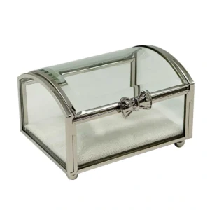 Silver Jewellery Box With Beige Velvet Liner