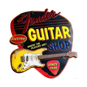 Embossed Iron Wall Plaque- Fender Guitar Shop