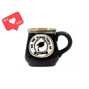 16 Oz Ceramic Black Mug-Grad Hat/ Oh,The Places Youll Go