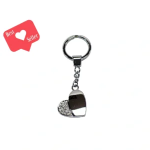 Silver Heart Key Chain With Clear Crystals